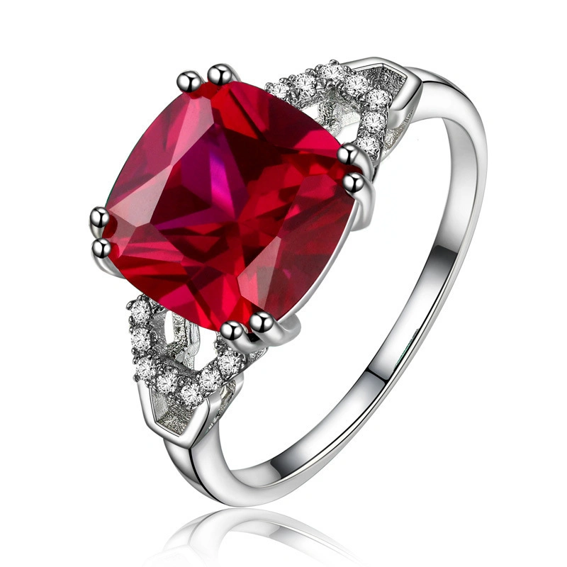 925 Silver Plated Women Jewelry Inlaid Color Ruby Emerald Ring