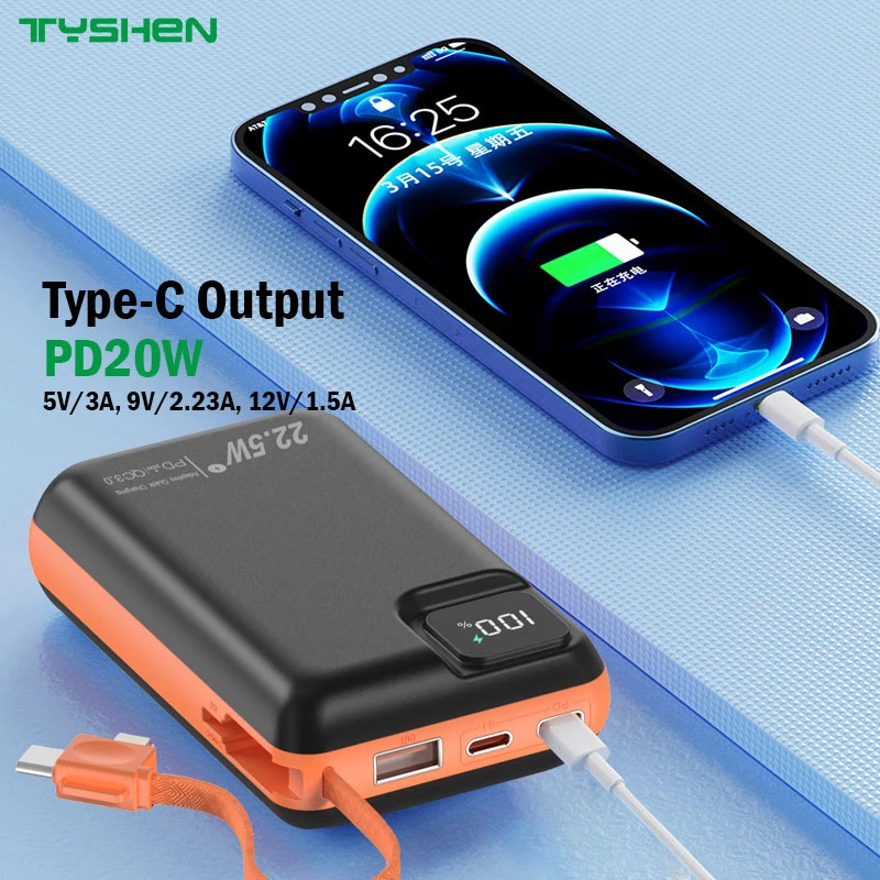 Compact Size Power Bank 20000mAh with Output Cable