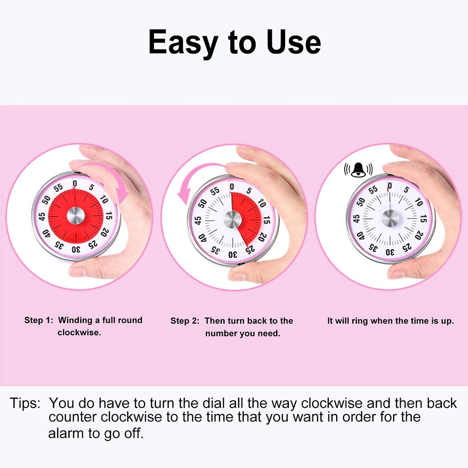 Pink Color 60 Minute Kitchen Timer