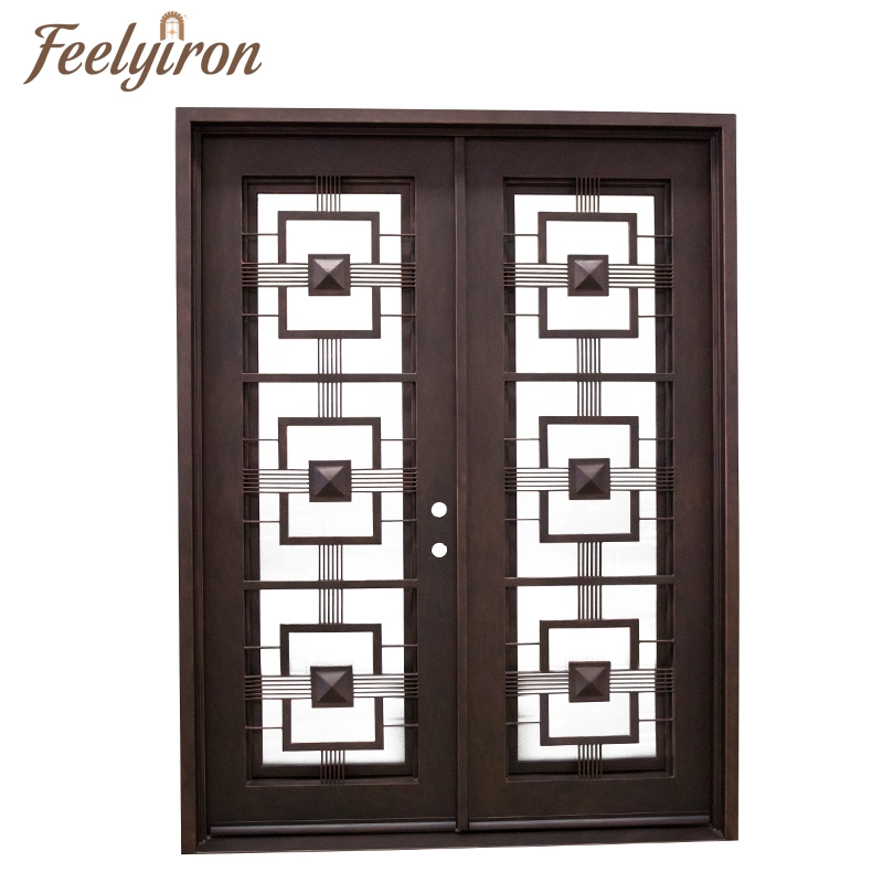 Metal Steel Main Entrance Thermal Break Windows Wrought Iron Double Doors