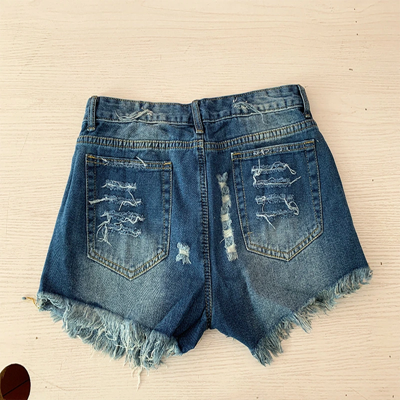 Women Short Jeans American Us Flag Mini Hot Pants Denim Low Waist Washed Distressed Short Jeans Esg14338