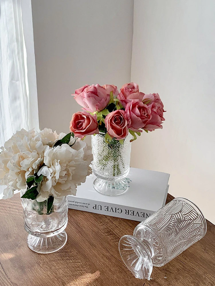 Vase en verre rétro français pour arrangement floral de table de salon, ornements décoratifs.