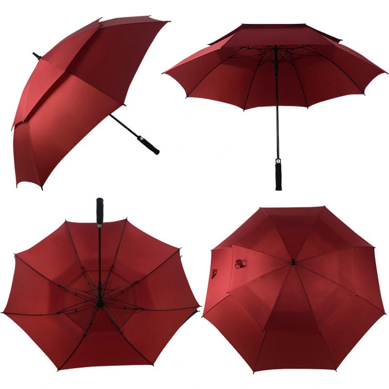 Promoción de doble capa a prueba de viento de doble capa abierta automática personalizada Paraguas de golf impermeable