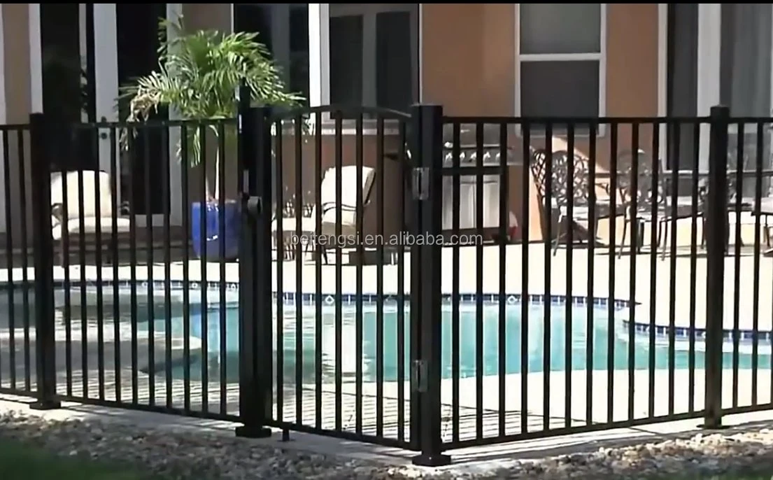 Flat Top and Flat Bottom 3-Rail Residential 4 1/2' High X 6' Wide Metal Pool Fence Panel.