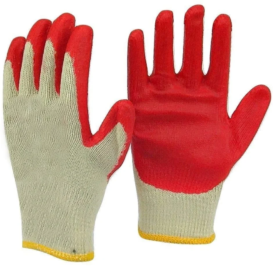 Seamless Cotton Work Gloves Smooth Red Latex Palm Coated Safety Working Gloves for General Purpose