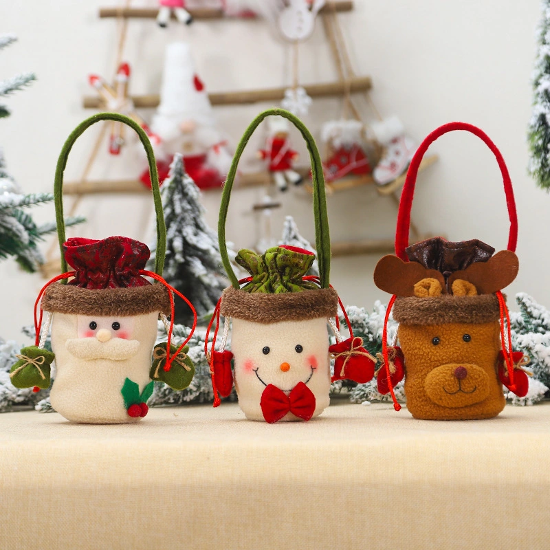 3 diseños de Navidad de peluche lindo Bolso con asa cordón y guantes de pequeñas bolsas de dulces de navidad de parte Favor.