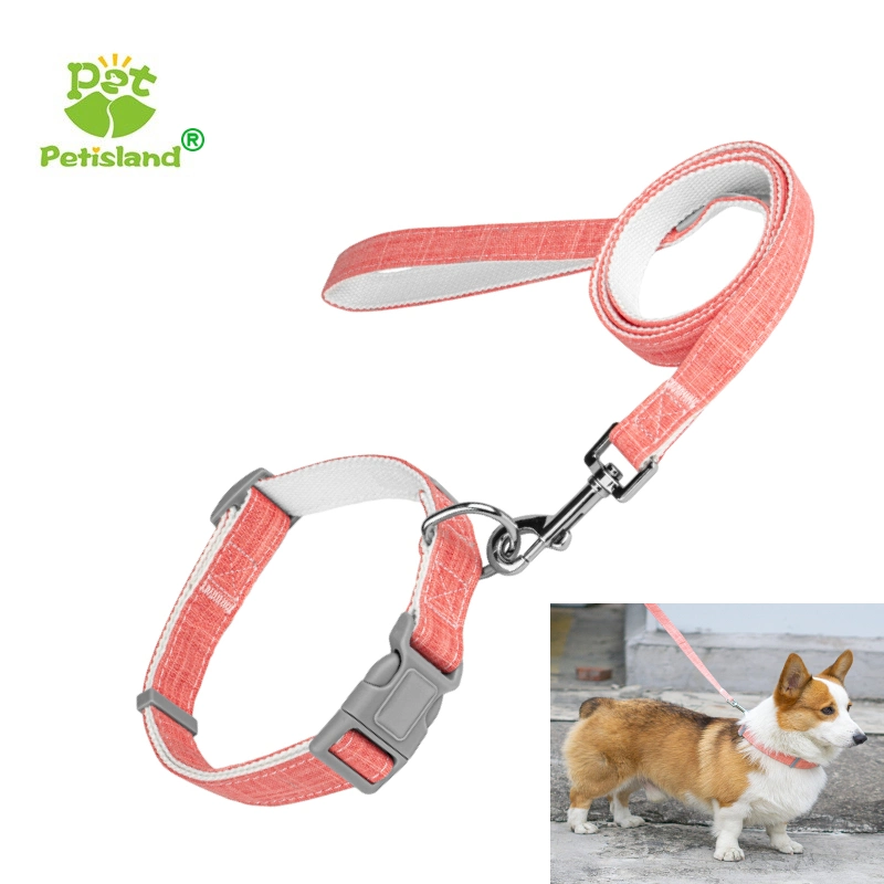 Petisland Pet Supplies Wholesale Custom Logo Pet Collar Lead in Stock Cotton Fabric Dog Collar Leash