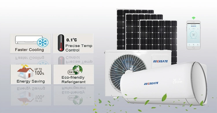 100% de la energía solar Aire acondicionado Aire Acondicionado Split Muro CC 12000BTU 1.5HP/1ton Aire acondicionado Sistema de aire acondicionado Solar