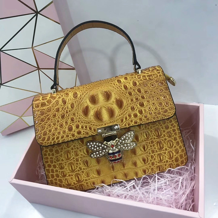 Sh1382 China Product Market Wholesale/Supplier Crocodile Animal Pattern Ladies Handbags Women Shoulder Sling Handbags with Honey Bee Metal Accessory