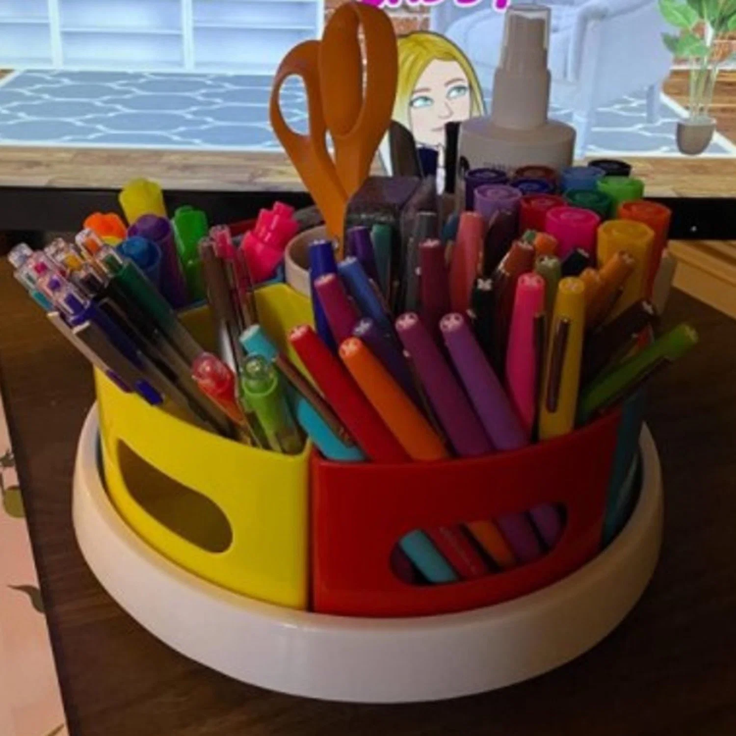 Crayon Organizer Art Supplies Caddy Rotating Kids Rainbow Color Bins Pencil Marker Storage Stationery Caddy Children's Desk Organizers