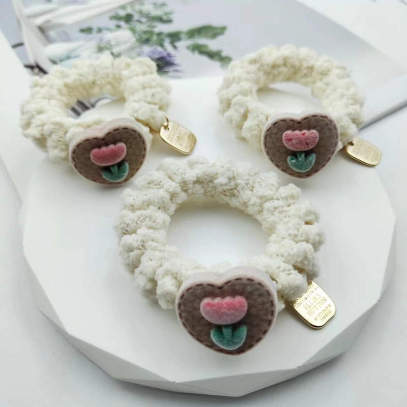 Cartoon Flocking Telephone Wire Hair Rope Rabbit Head Rope Lamb Wool Hair Band Fruit Flower Hair Scrunchie Hair Accessories