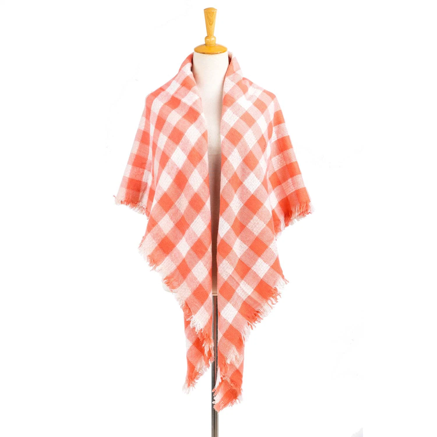 Wholesaler Outerwear Apparel Accessory Women Spring Winter Orange Striped Fringe Checks Grid Tartan Warm Pashmina Windowpane Beach Headwear Blanket Scarf Shawl