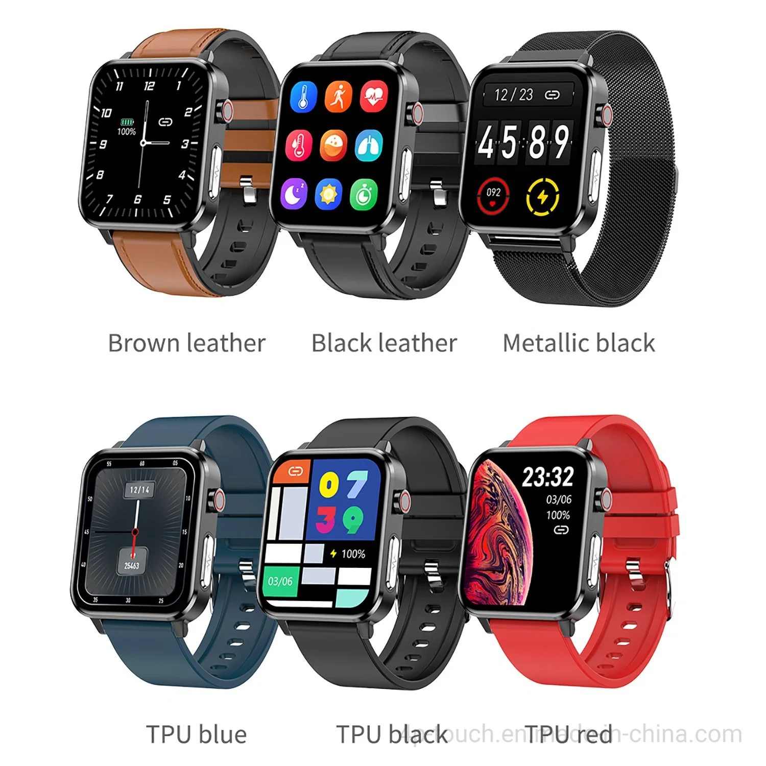 New Arrival Leather Strap 1.7 Inch Digital Heart Rate Blood Oxygen Monitor Fitness IP68 Smartwatch Health Smart Watch E86