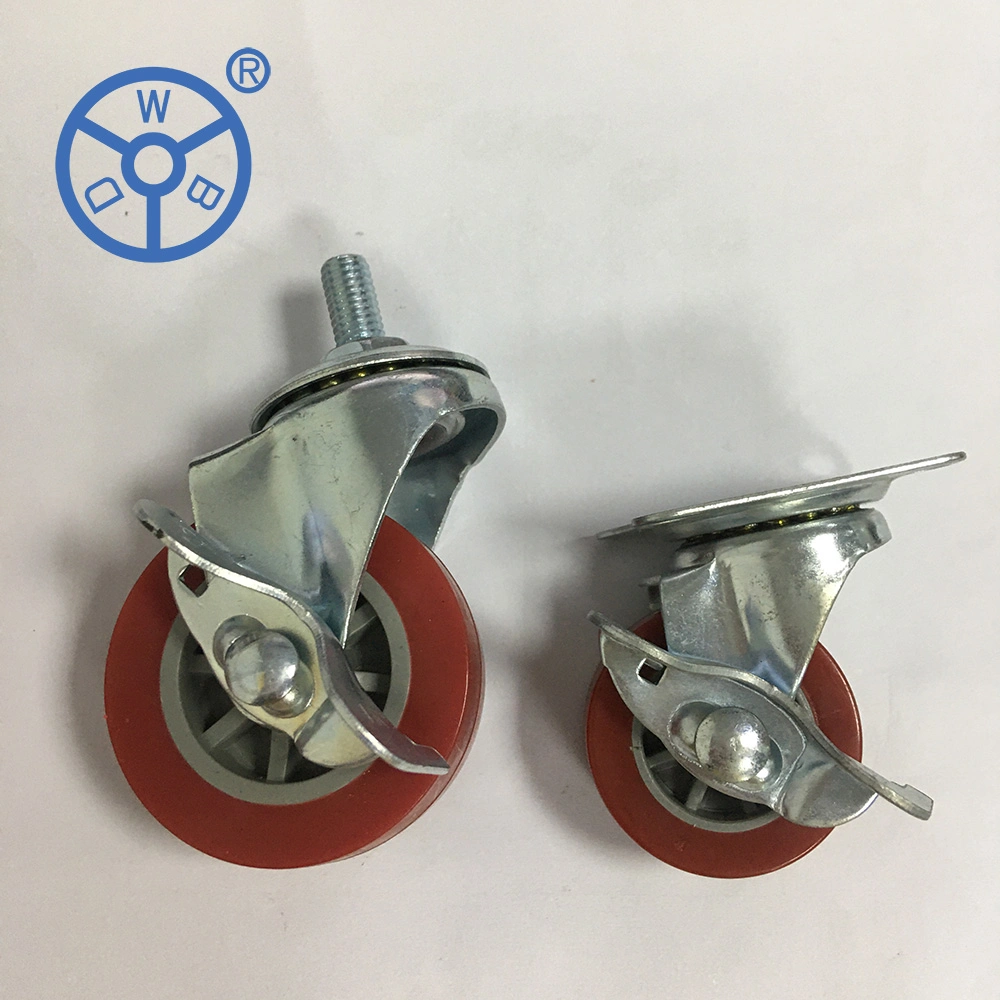 Plastic Trolley Wheels PU Material Fixed 1/1.2/1.5/2/2.5/3inch Stem Caster with Lock Brake