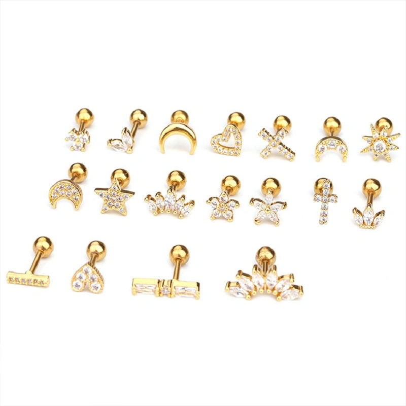 Ear Bone Nails Zircon Screw Stud Earrings Women Stud Earrings Piercing Jewelry