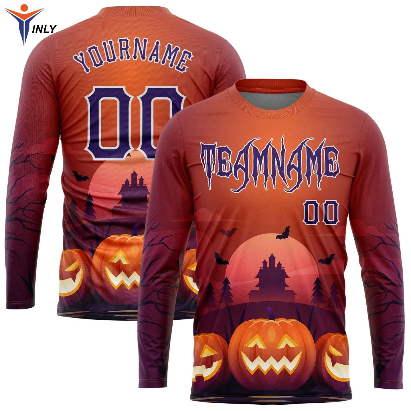 Custom Logo Embroidery Print Мужские футболки с длинным рукавом и логотипом Halloween из полиэстера