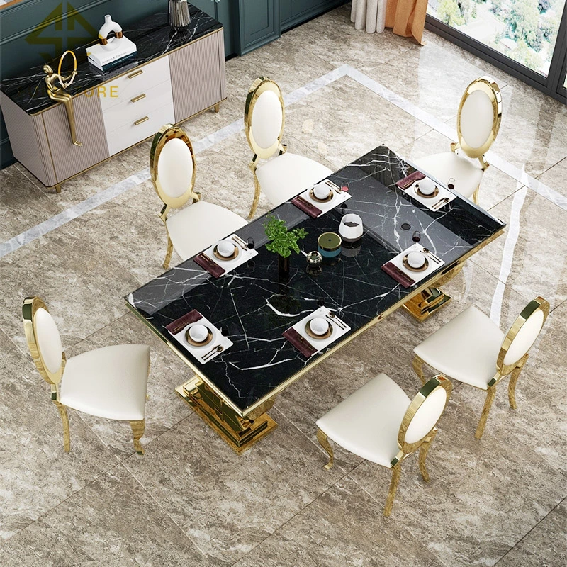 Chinese Home Furniture Metal Dining Table Set Marble Dining Table with Dining Chair