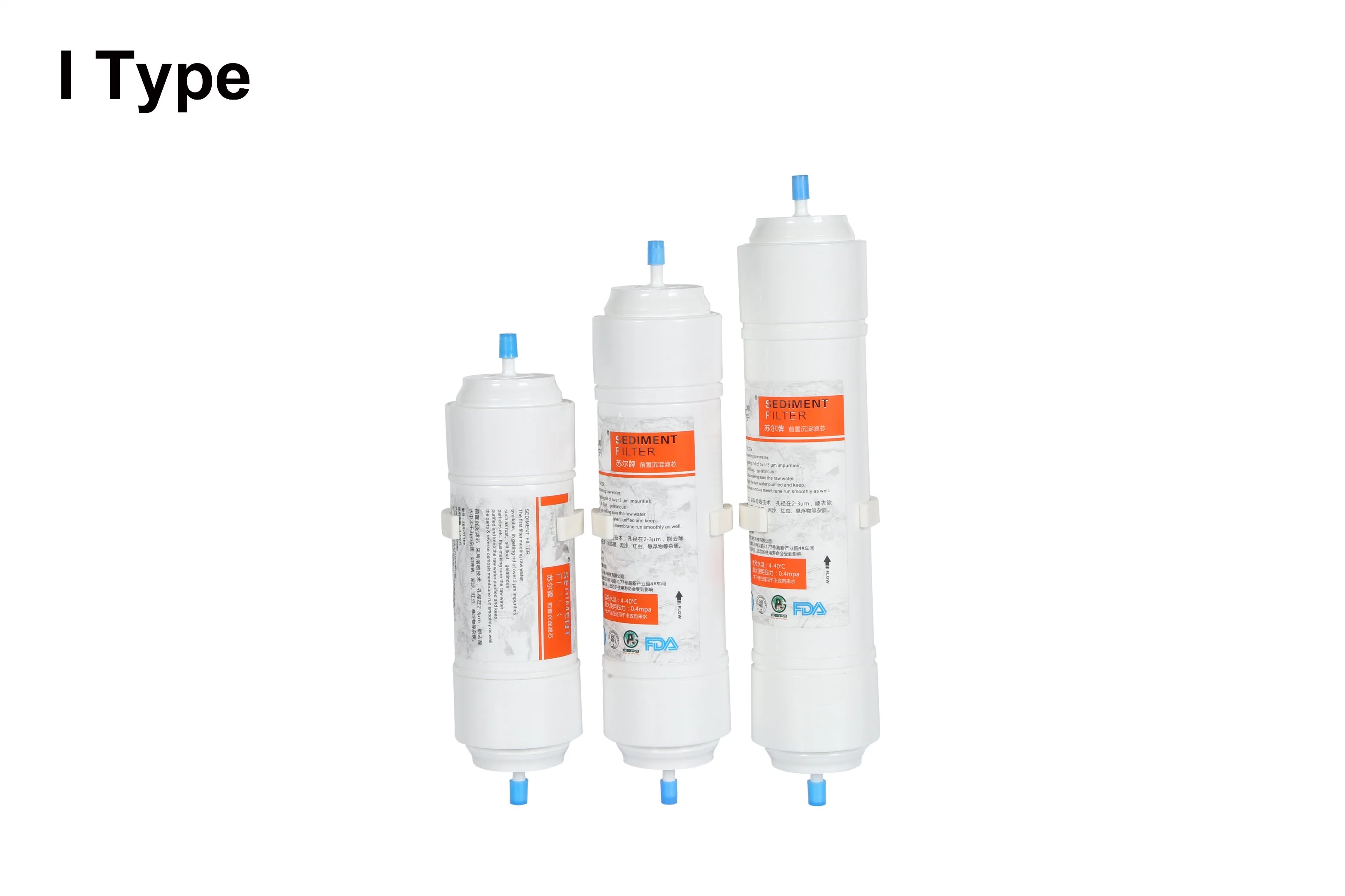 Wingsol 8 pouces Filtre à eau Corée, Type U, Raccord rapide d'entrée/sortie d'eau de 2/8" ou 3/8", Pression d'eau de 32 bars, PP/GAC/CTO/UF/RO/Résine/PC, Usine OEM.