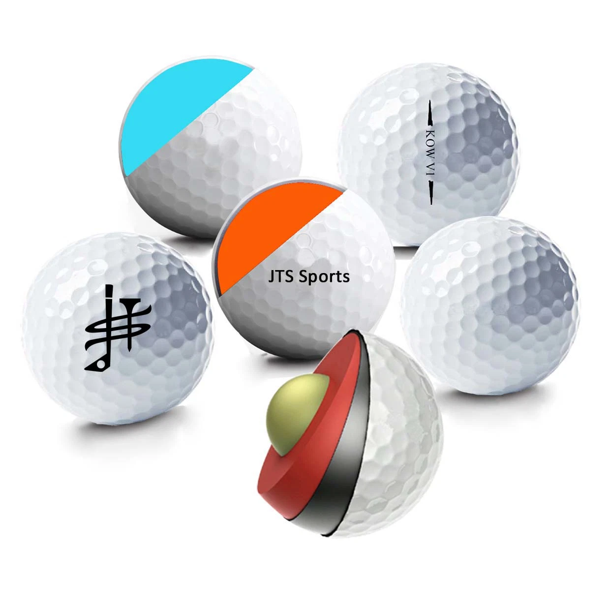 Nuevo Torneo de Golf de la luz de la bola de uretano de 2 capas Golfballs colorido diseño de logotipo