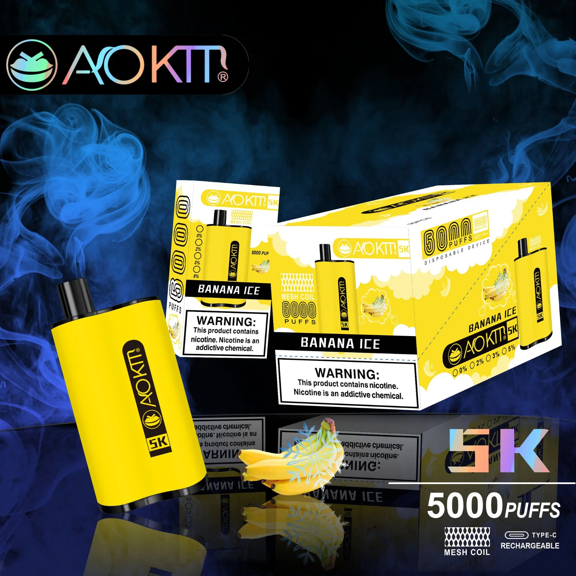 Disposable/Chargeable Vapes Aokit 5K 13.5ml Liquid Electronic Cigarette 5000puff with Rechargeable Battery