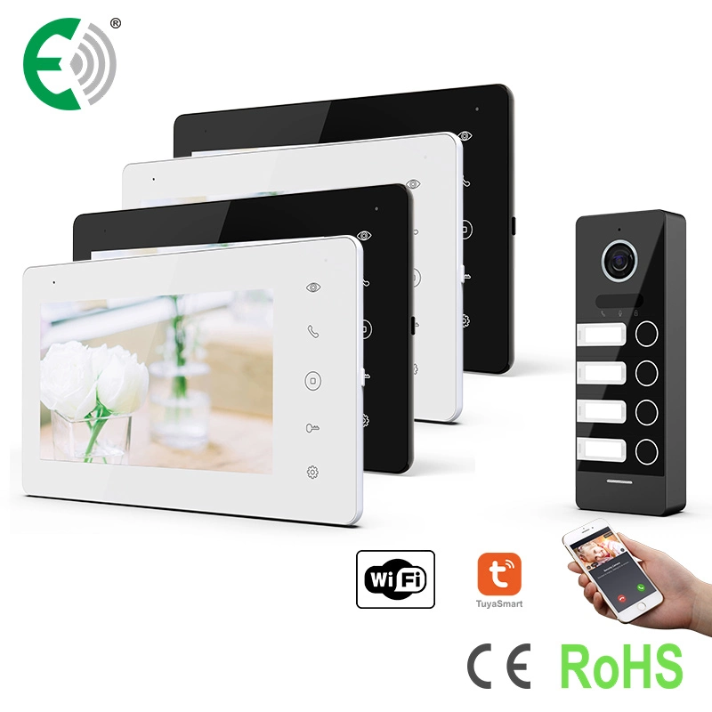 7" UTP/IP WiFi Video Doorphone with Touch Screen Intercom System for 4 Homes