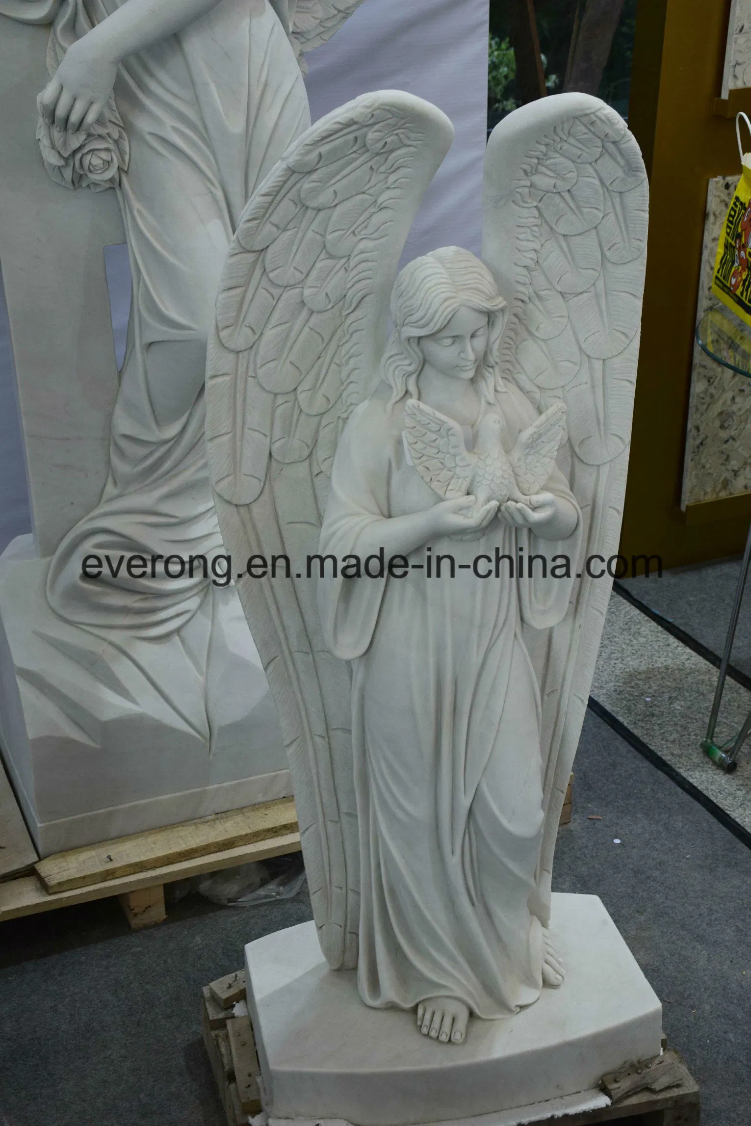 White Large Marble Cemetery Weeping Angel Statue Carving