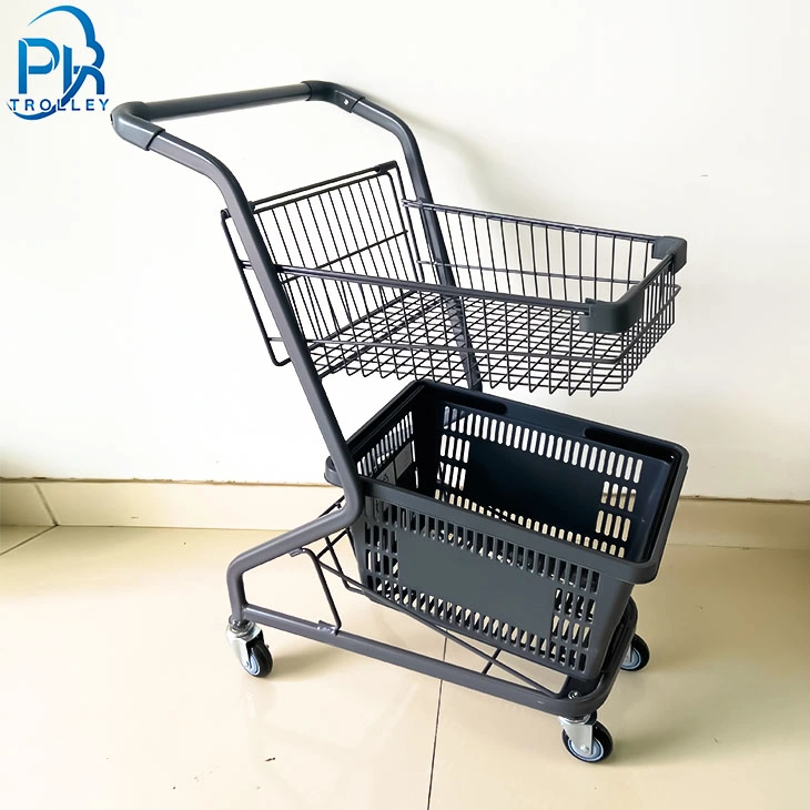 Supermarket Shopping Trolley Shopping Cart with 1PC Plastic Basket