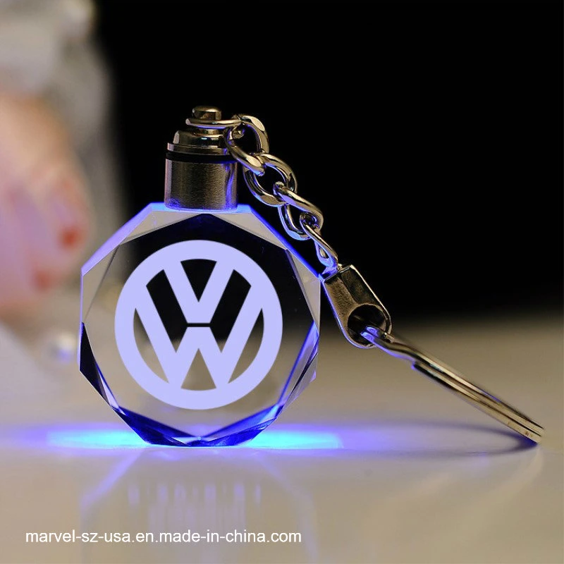 LED Crystal Keyring Engraved Car Logo Crystal Keychain Souvenir Gift