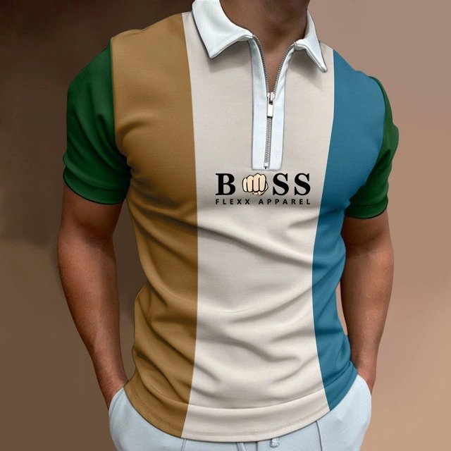 2023 Nuevo Polo de los hombres verano Patchwork de solapa de la moda