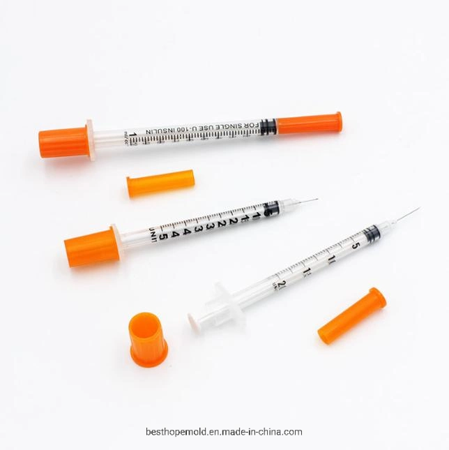 High quality/High cost performance  Class II Medical Grade PP Disposable Orange Cap Insulin Syringe with Needle Mold