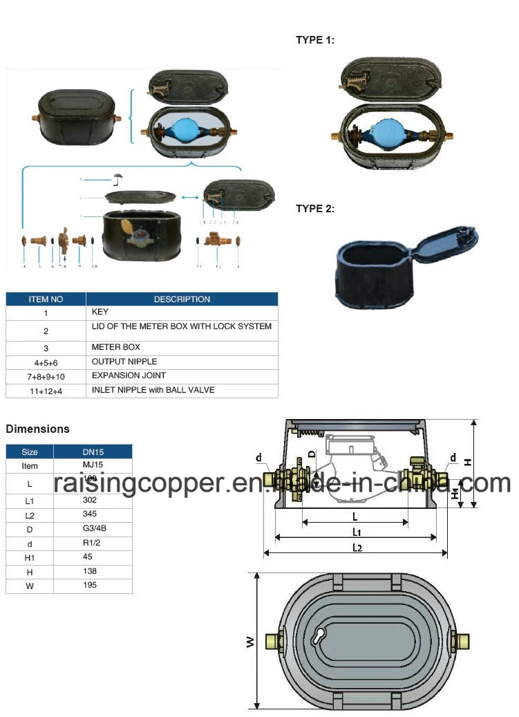 Accesorios para medidores de agua de bronce para agua potable