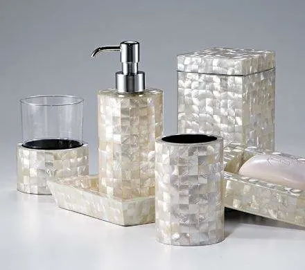 Luxury Ceramics Mother of Pearl Hotel Set Sanitaryware Soap Dispenser Bathroom Fittings Supplies Products Accessories