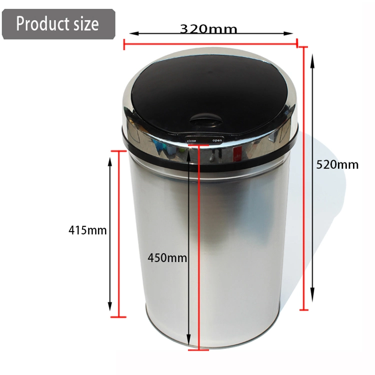 35L Waterproof Electronic Stainless Steel Sensor Trash Can Automatic Sensor Dustbin Infrared Rubbish Bin Round Indoor Garbage Bins for House and Outdoor