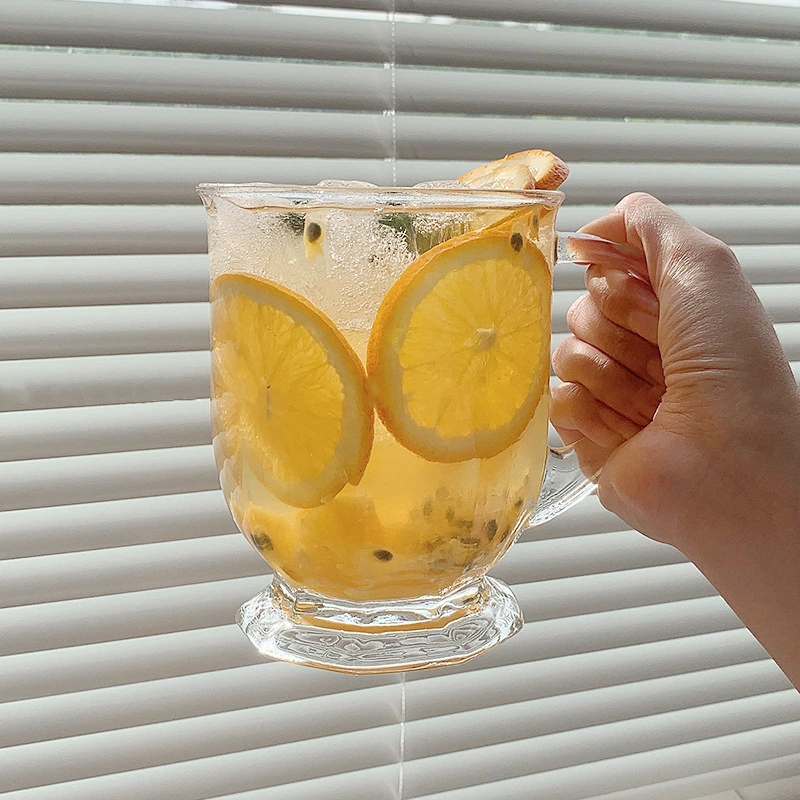 440ml 15.2Oz grandes de la copa de cristal de gran capacidad de bloqueo de la jarra de cerveza en la boca de leche con mango Vasos