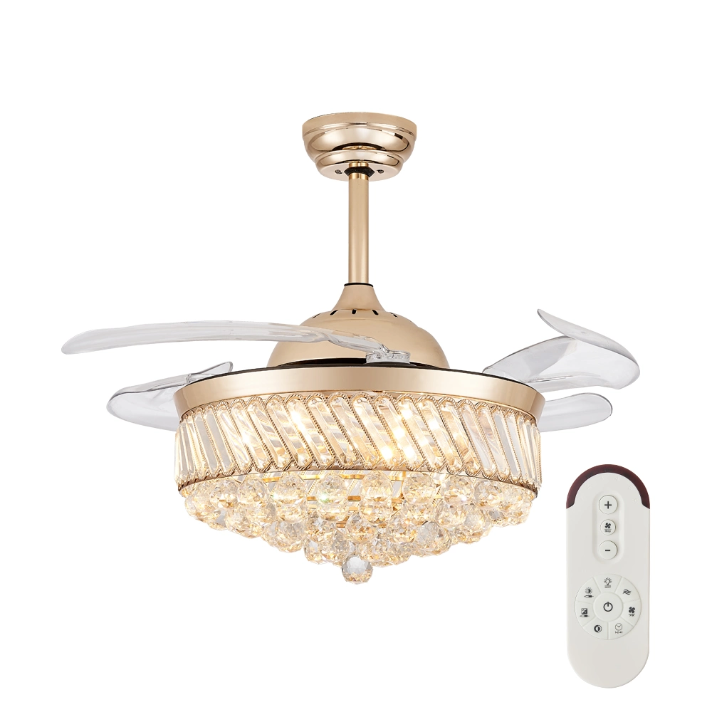 36/42 pulgadas Cristal decorativo Chandelier moderno ventilador de techo con luz Lámpara colgante