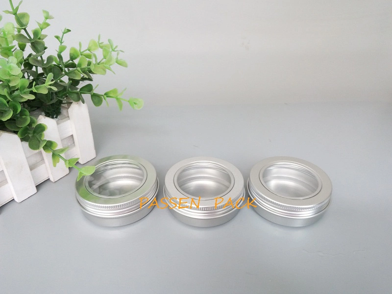 Gift Candy Electronics Metal Can Aluminum Cosmetic Jar Round Tin Can 60ml with Transparent Window Lid