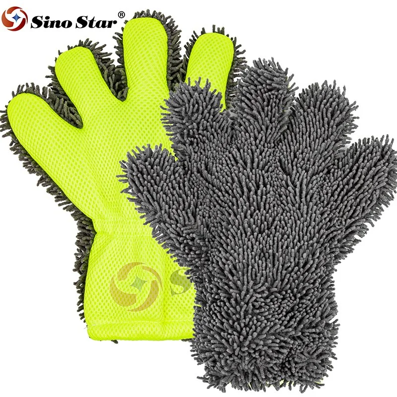 Double Side Car Cleaning Gloves Microfiber 5 Fingers Hand Shape Car Was Mitt Chenille Mitt Gloves