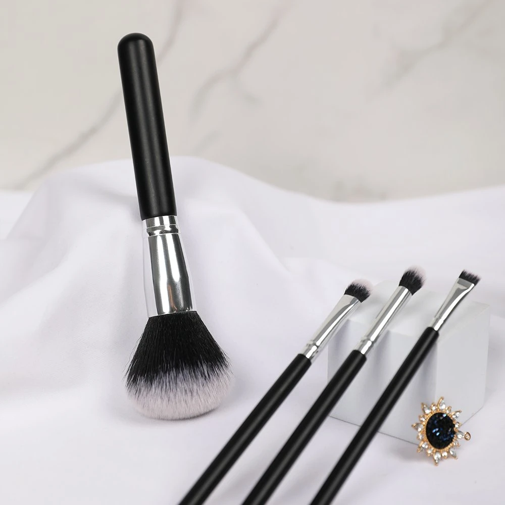 Vegan 10PCS Wood Handle Makeup Brush Set Black Luxury Wholesale Makeup Brush Kit