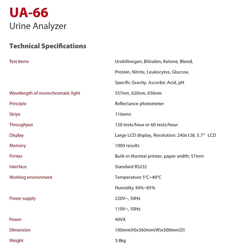 UA-66 meilleur prix machine médicale portable semi-automatique analyseur de chimie d'urine