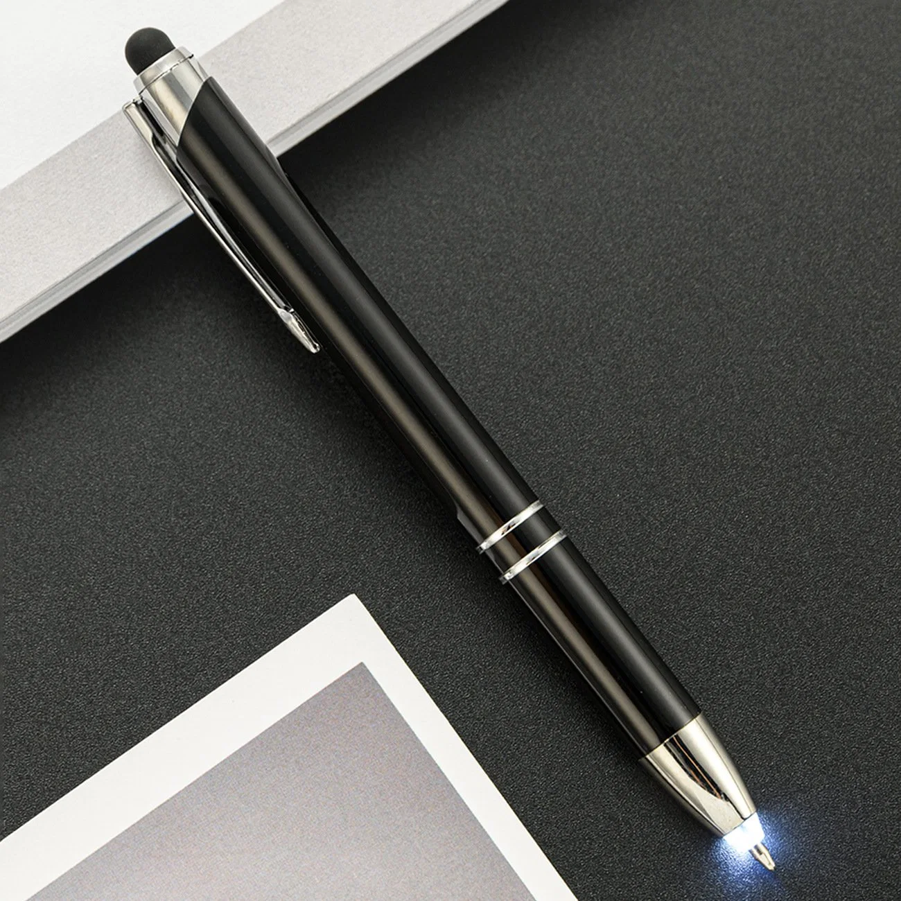 3-in-1 Pen Tip Light up Pen Multi-Function Press LED Lighting Metal Ballpoint Pens for Read and Write in The Dark