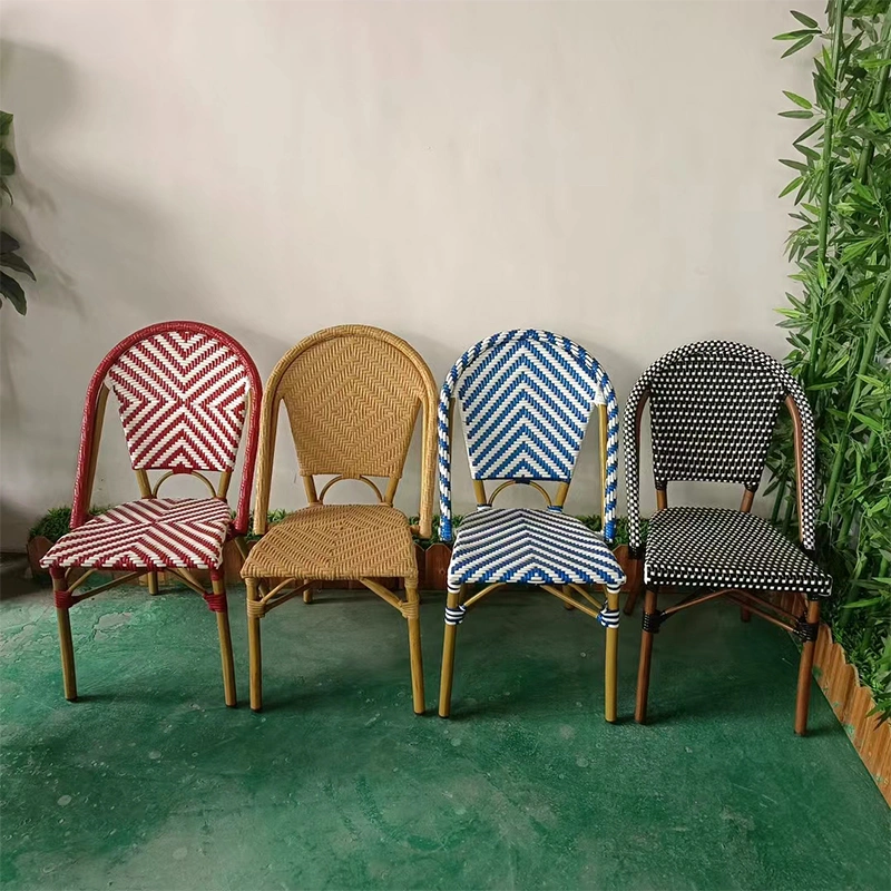 Estilo francés clásico, muebles de bambú en el exterior Rattan Silla apilable de estilo Bistro Silla de Comedor