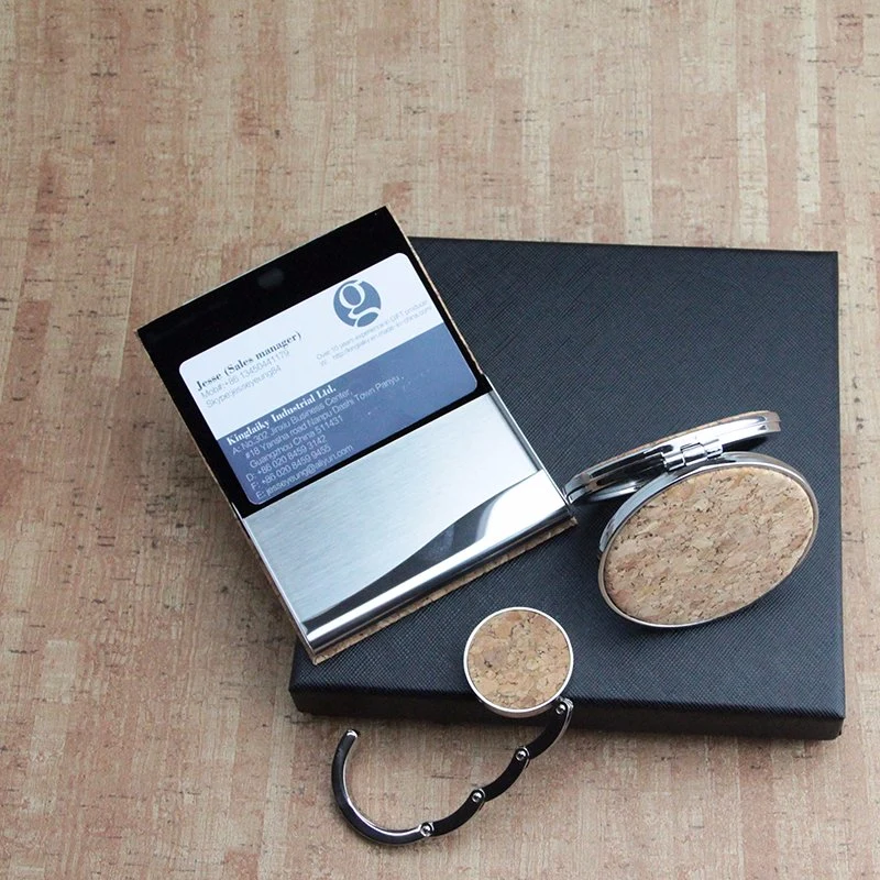 Le liège Corporate Gift Set pour la papeterie de souvenirs Nom du miroir de crochet de détenteur de carte