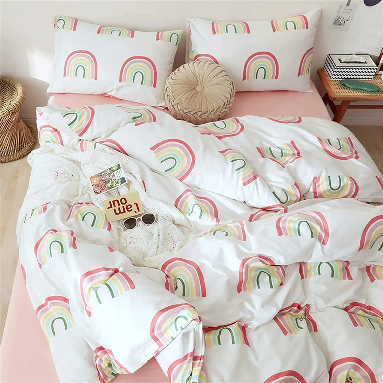 Children Cartoon Rainbow Cotton Duvet Cover Set