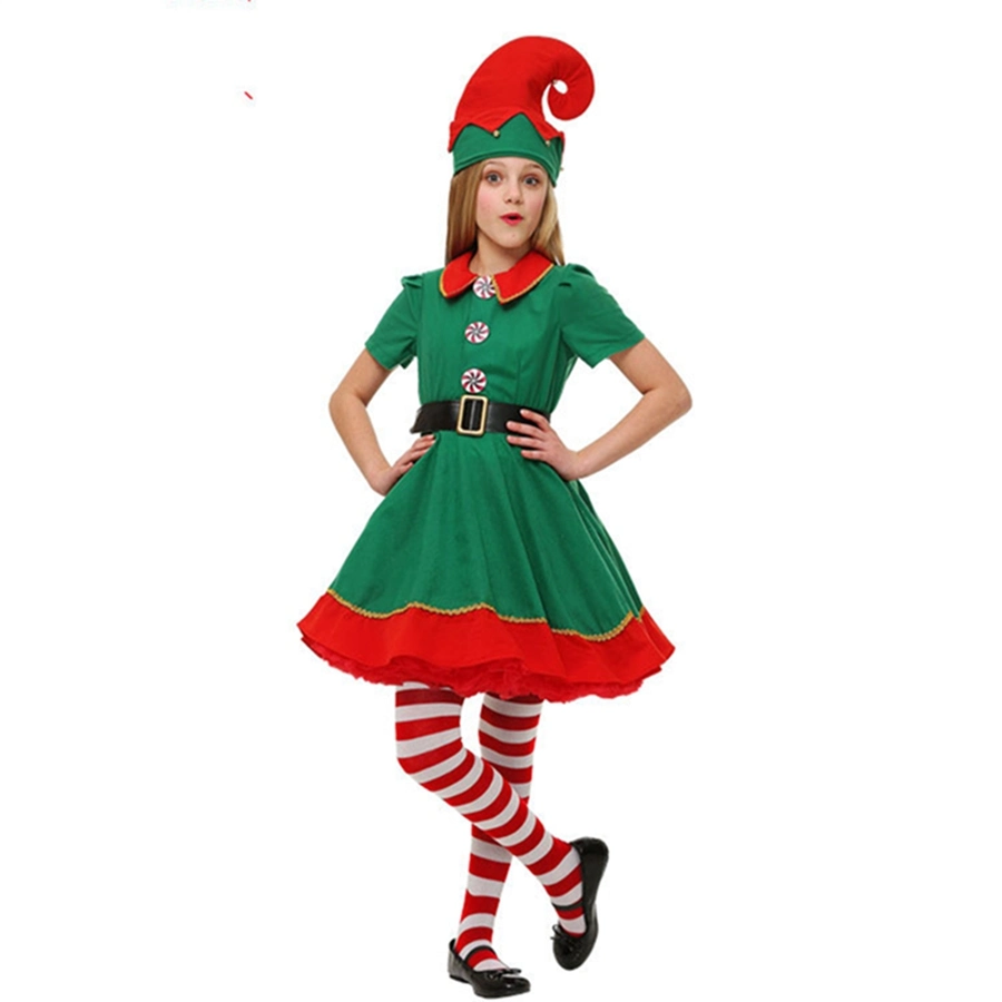 Christmas Costume Cosplay Parent-Child Costume Unisex Christmas Green Elf Adult Children's Costume