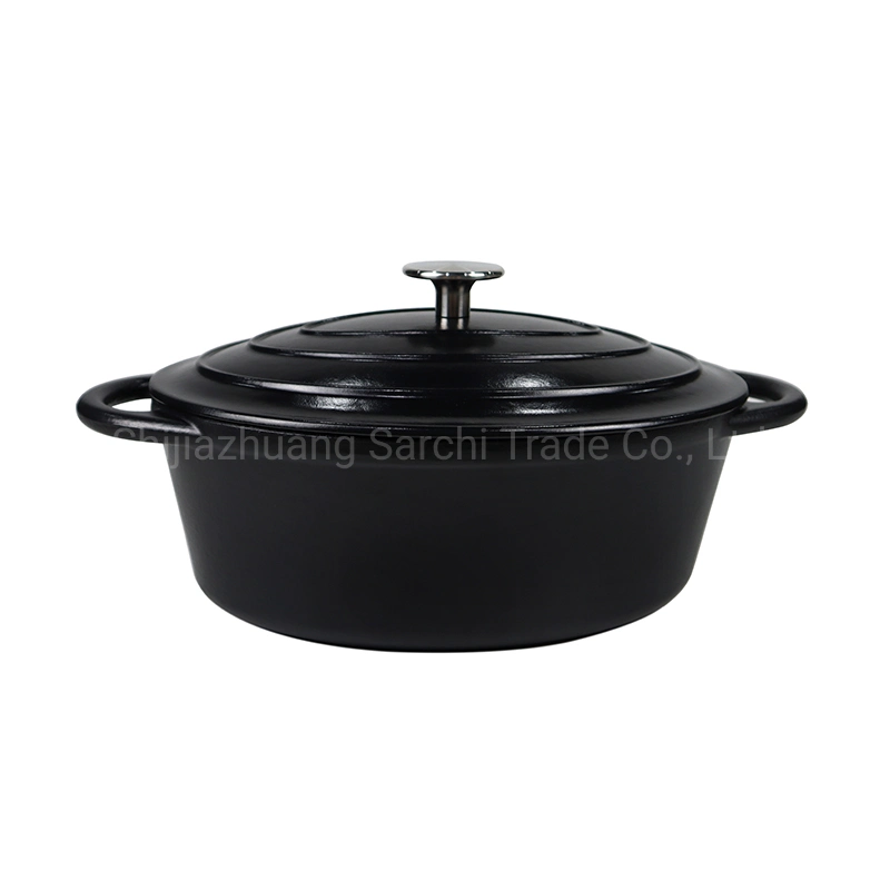 Casserole de cuisine pour la maison 4 litres de batterie de cuisine antiadhésive en fonte émaillée ovale noire mate en soie.