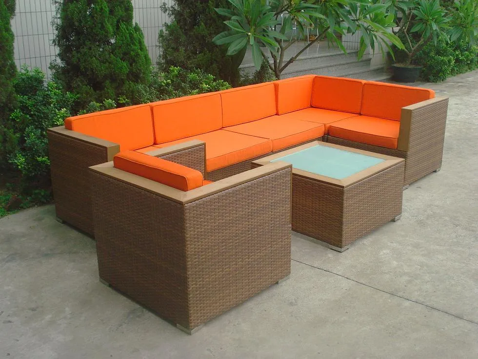 Conjunto de Sofá de Canto em Rattan Simples Design Moderno Conjunto de Sofá de Sala de Estar Externa Seccional de Rattan Móveis.