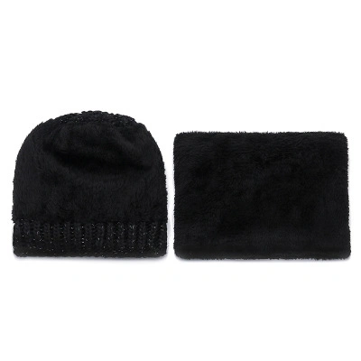 Winter Knitting Hat Lady Lovely Fur Ball Fleece Warm Two-Piece Beanie