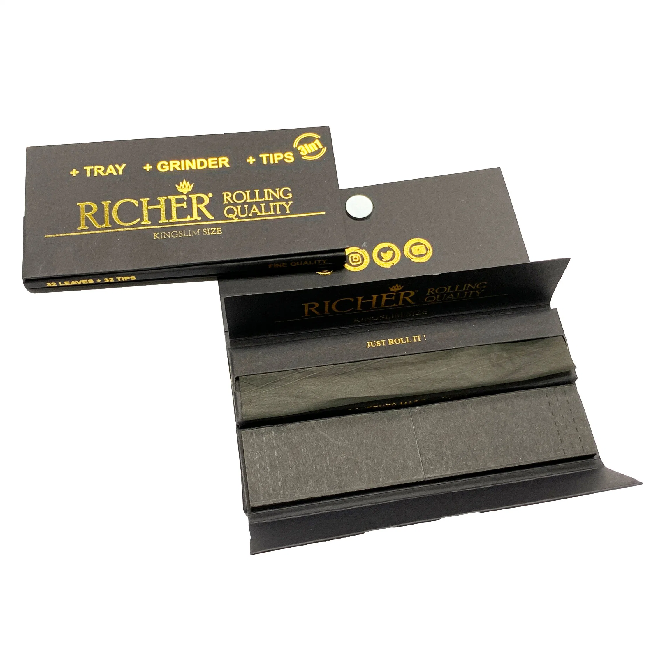 3 in One Custom Black Rolling Papers with Black Tips Closure by Magnet