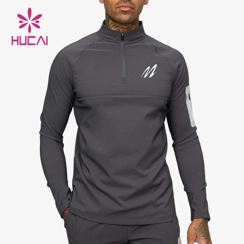 ODM Athletic Teegym Custom Private Label Mens Screen Printing 1/4 Спортивный пуловер с длинным рукавом на молнии
