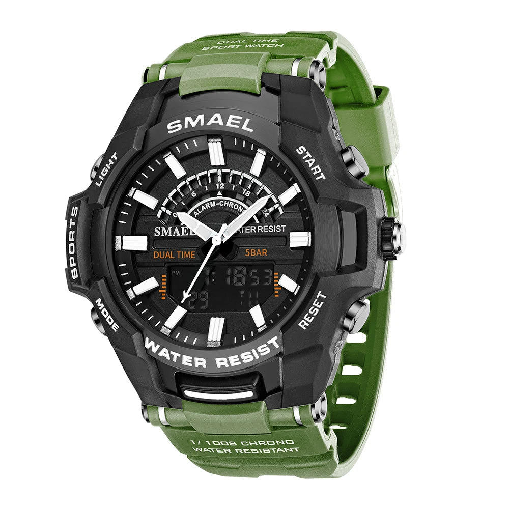 Green New Alloy Sports Electronic Watch Men&prime; S Big Dial Alarm Luminous Scratch Resistant Waterproof Gift Watches